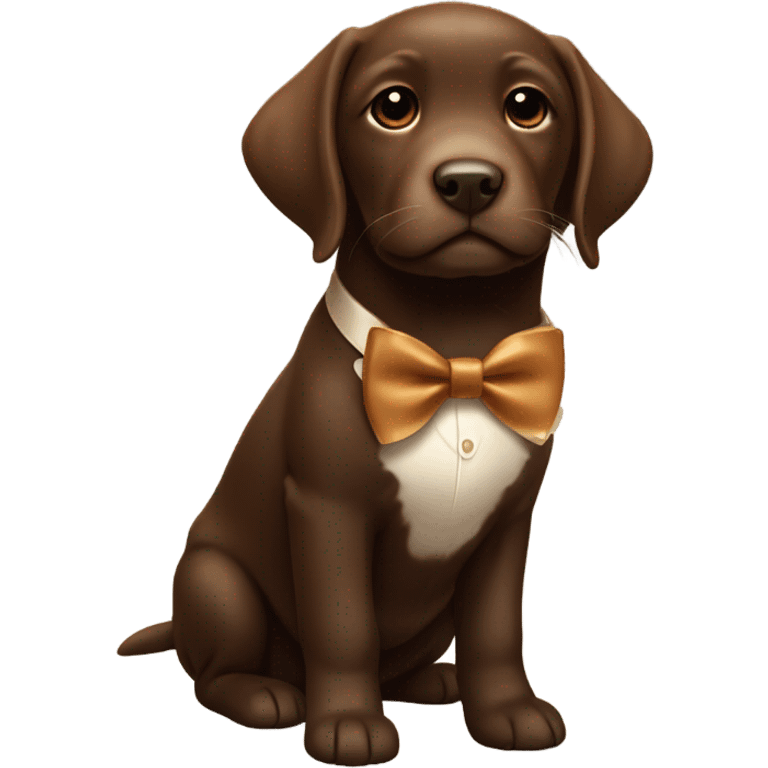 Chocolate labrador cute puppy with small white patch of fur on chest and rich caramel bow tie  emoji