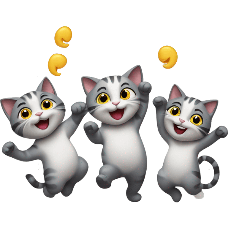 four happy cats dancing emoji