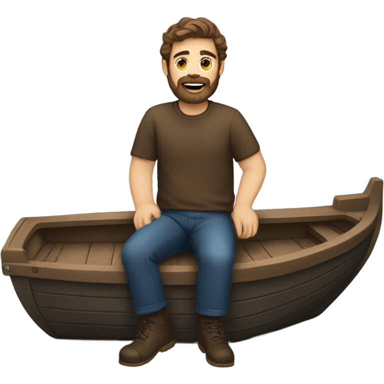 Brown hair man with beard on a boat emoji