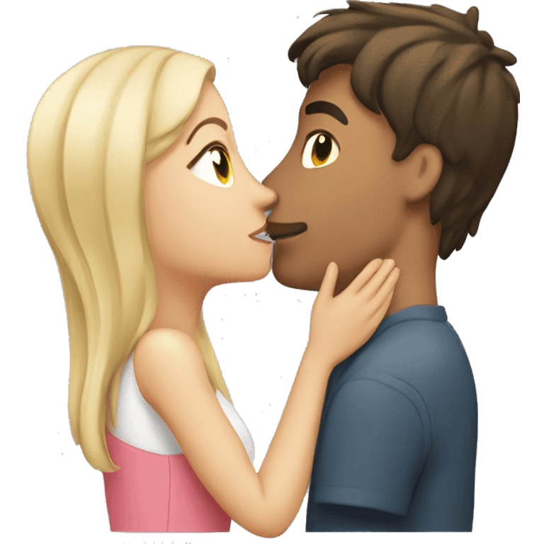 A brunette guy kisses a blonde girl emoji