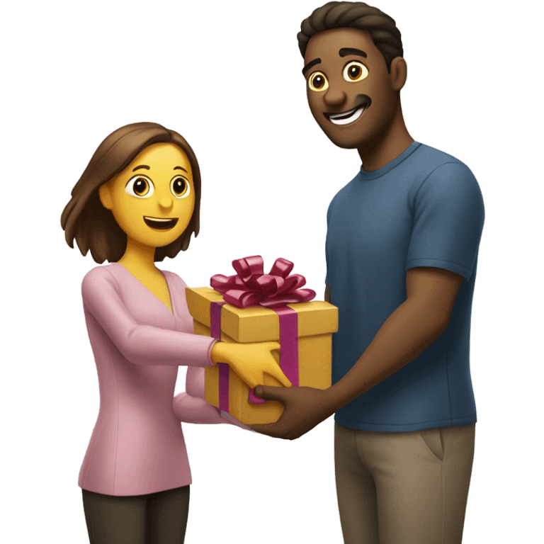 Man giving woman a gift emoji