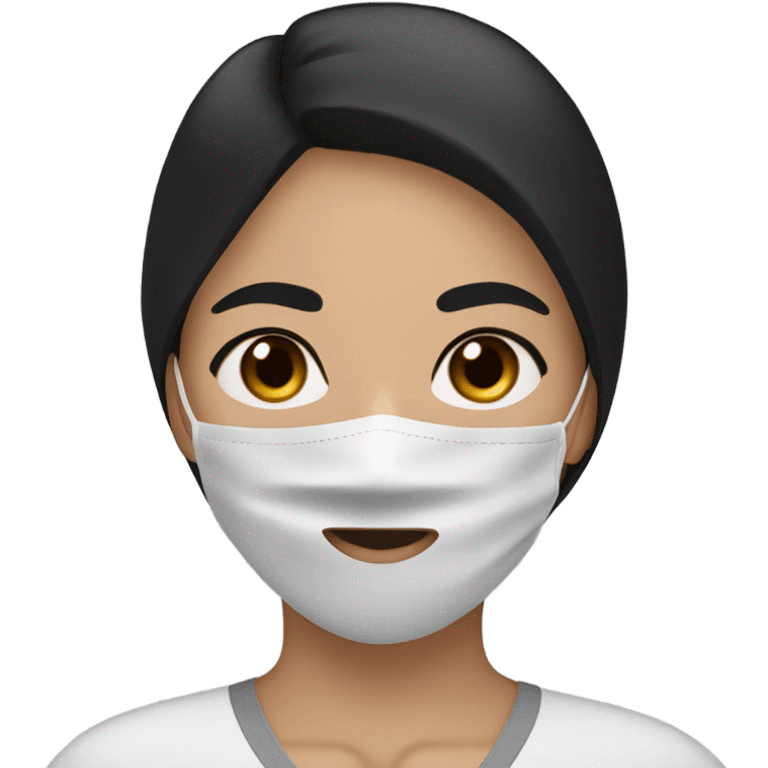 black hair woman with a skincare facemask on and brown eyes  emoji