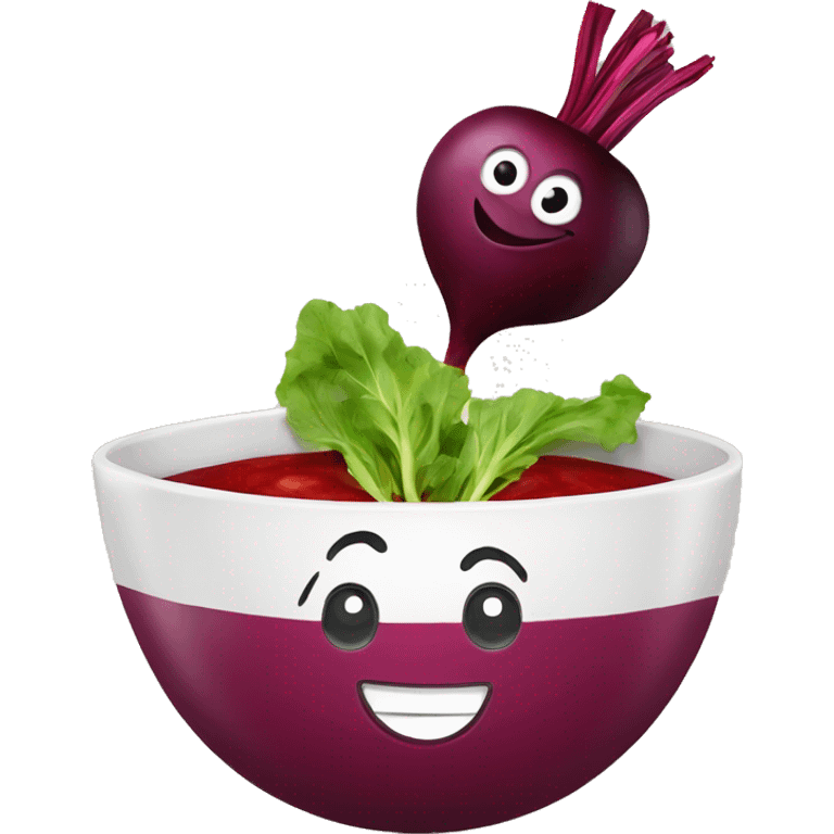 happy beet that does not look like an onion next to happy beet soup in a bowl emoji