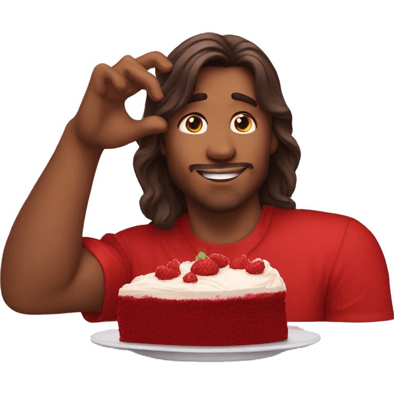 guy in red shirt likes red velvet cake long hair emoji