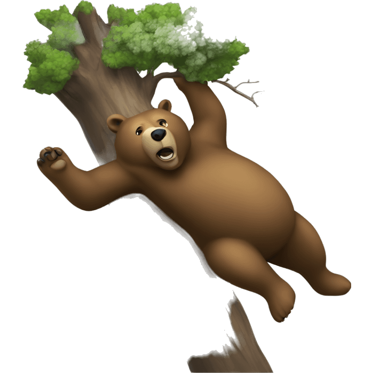 A bear falling out of a tree on top of a hunter emoji