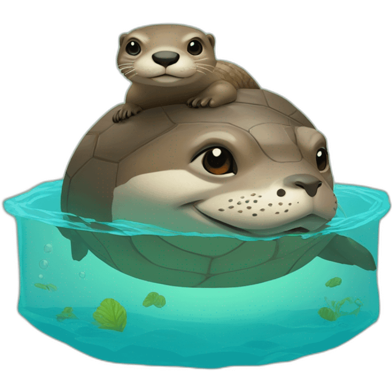 Une loutre sur une tortue emoji