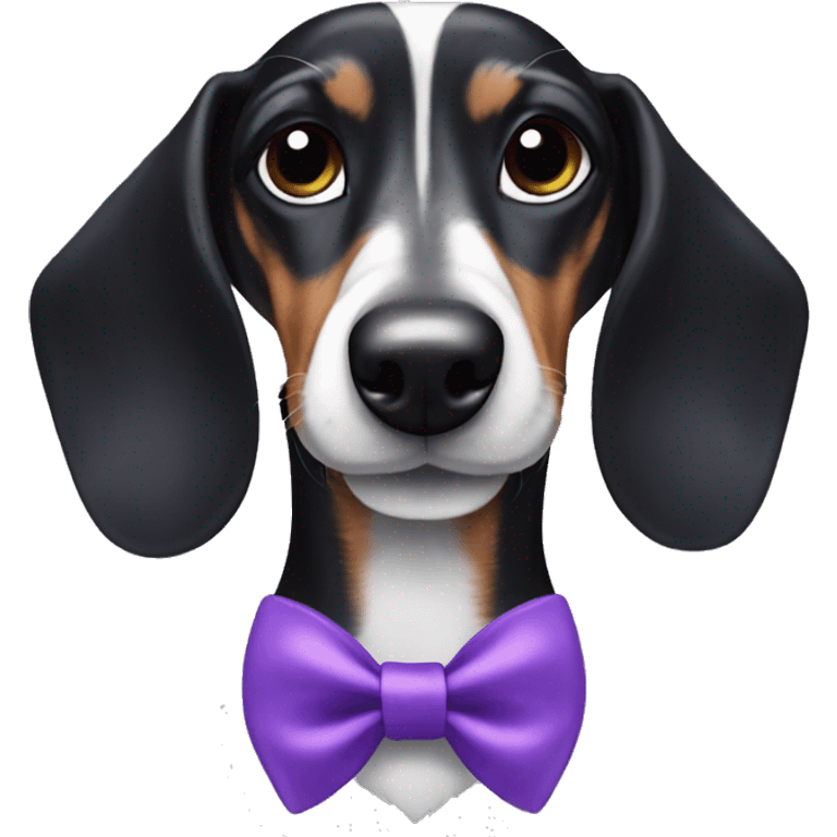 black and white dachshund with purple bows on ears emoji