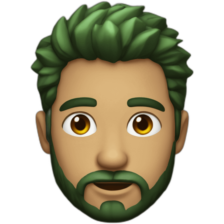 hombre de pelo oscuro, barba, y ojos verdes Junto a un dinosaurio emoji