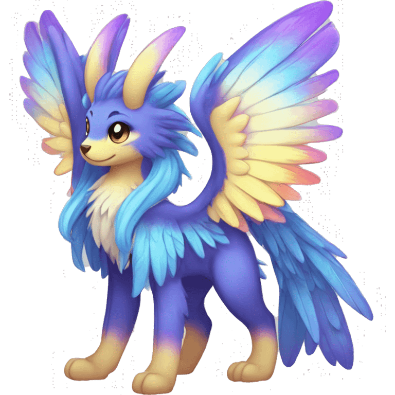 Anthro Sona Cool Cute Adorable Colorful Shy Winged Shiny Fakemon-Fantasy-Creature With Long Hair-Mane Full Body emoji