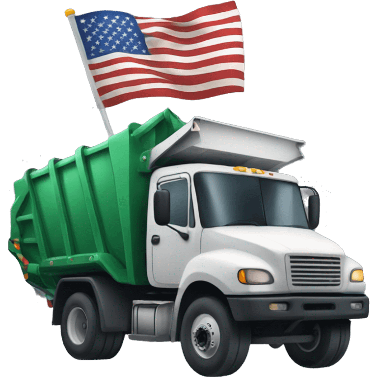 Donald Trump flying the American flag driving a garbage truck emoji