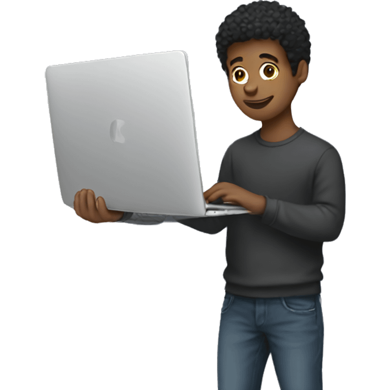 A young man holding a macbook emoji