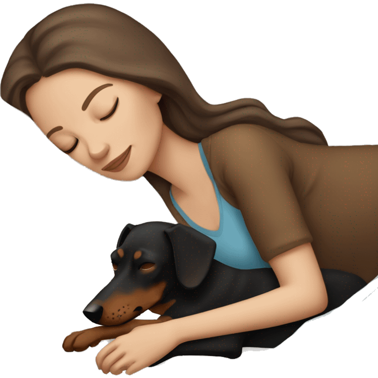 White girl brown hair sleeping with a Doberman pincher  emoji