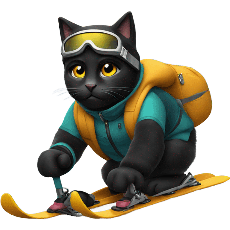 Black cat skiing emoji