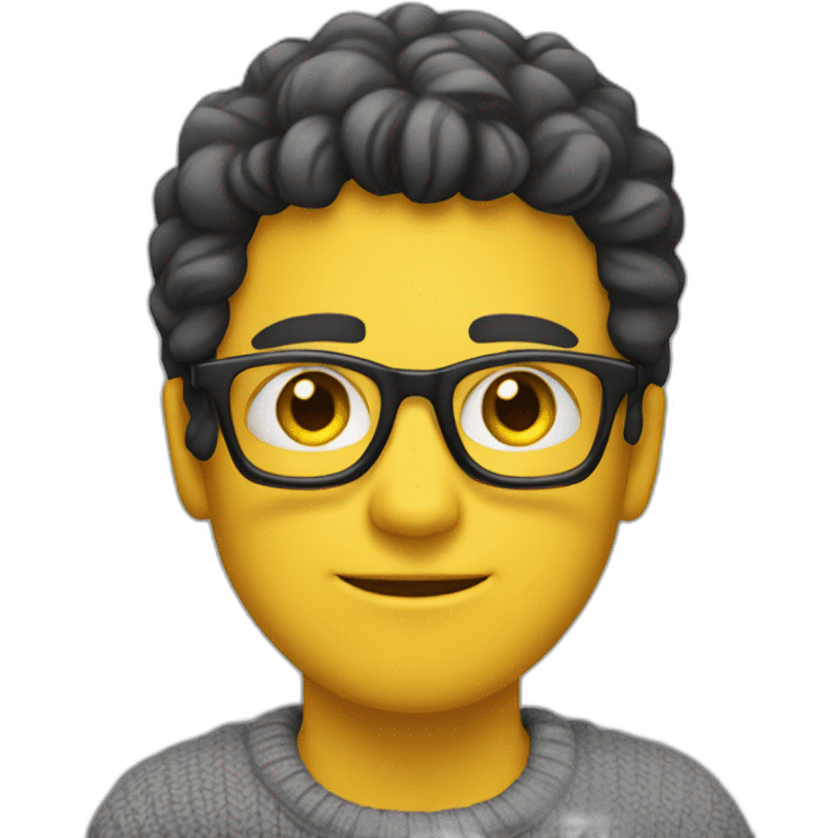 White man with yellow tinted glasses and black hair in a gray jumper and sitting on a chair emoji