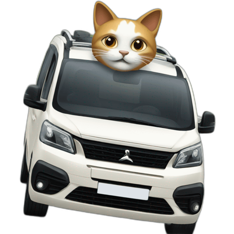 Cat driving a Peugeot traveller emoji