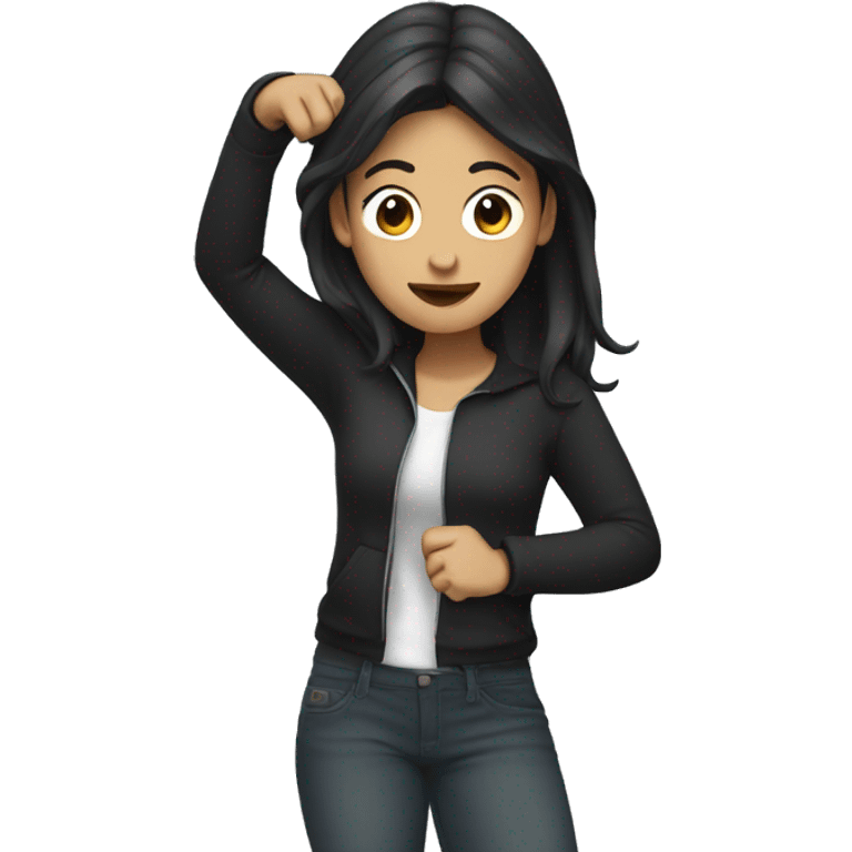 woman with dark hair dabbing to left emoji