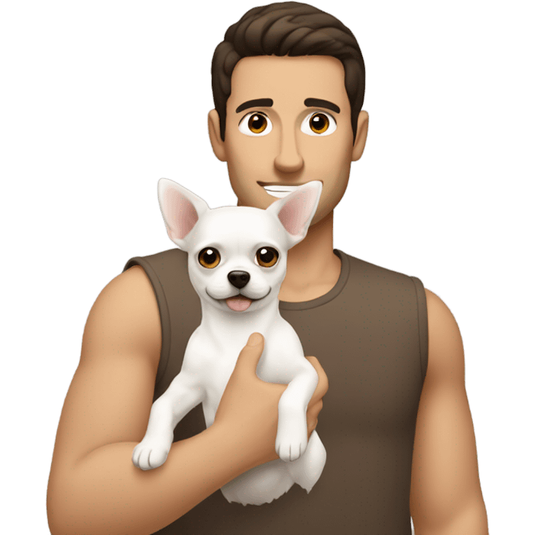 Brunette guy holding white chihuahua  emoji