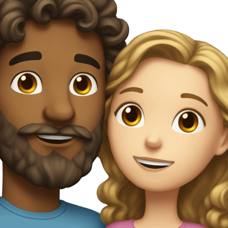  bearded guy kiss-kiss long curly brown hair white girl emoji