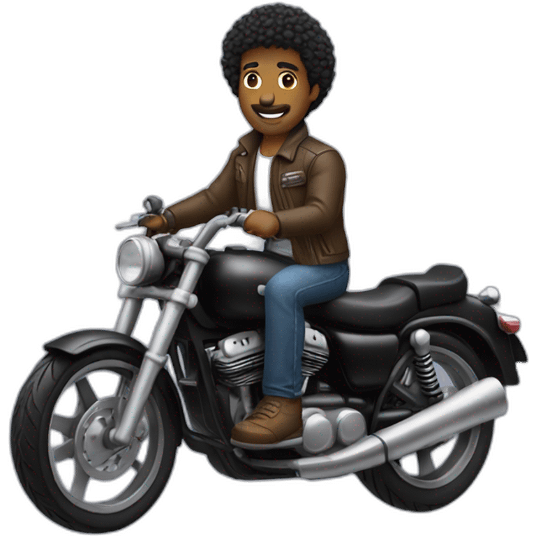 Homem  negro cabelo baixo pilotando uma moto emoji