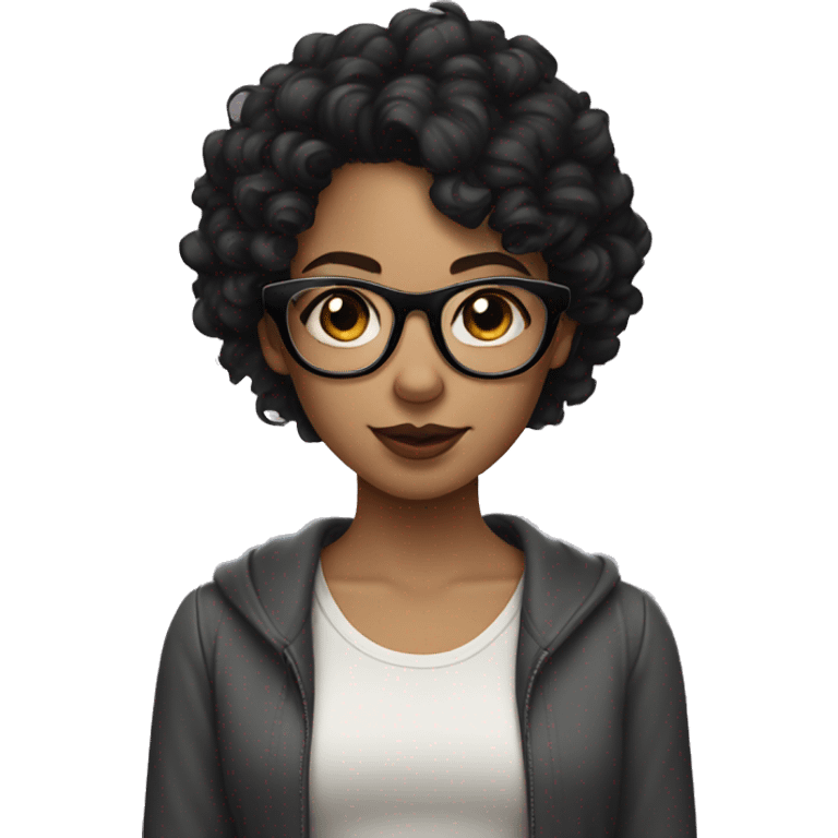 Girl with short black curly hair, glasses and a lip piercing  emoji