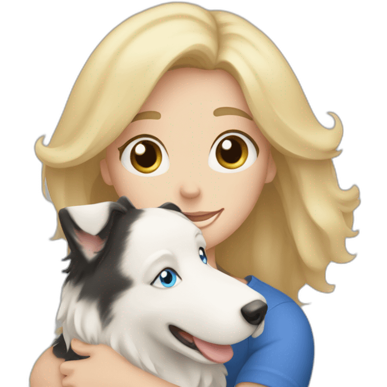 Blond hair with blue eyes mom hugging border collie emoji