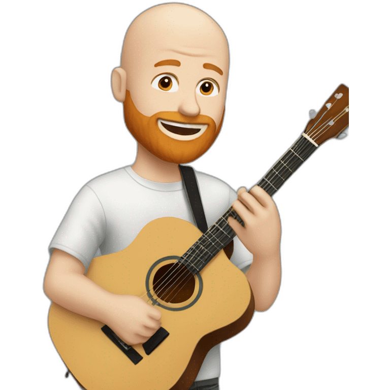 white bald guy with ginger beard playing acoustic guitar w emoji