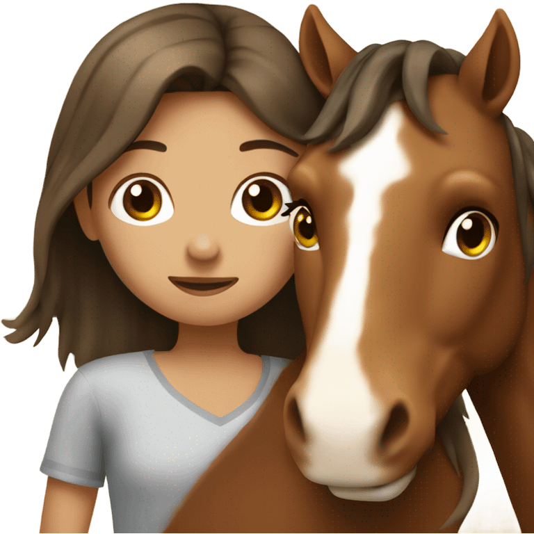 Girl hugging brown horse with white spots  emoji