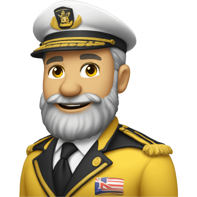 yellow classic emoji, yacht club captain, saluting, smiling, australian, beard stubble emoji