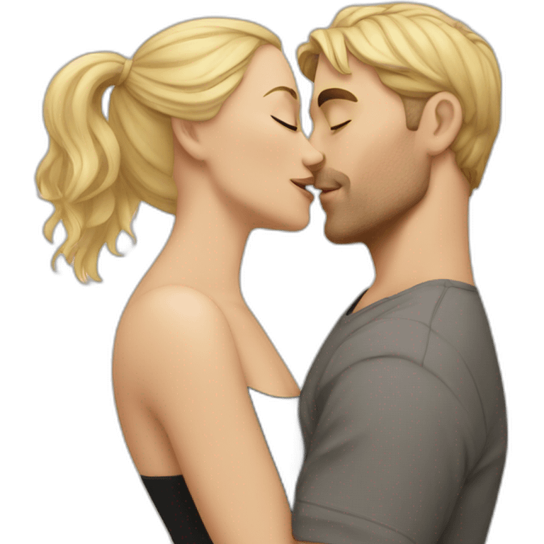 A man with blonde hair kisses a woman with blonde hair emoji