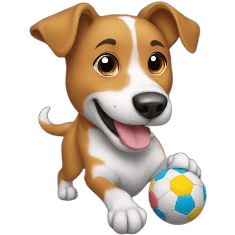 a playful dog plays with a ball emoji