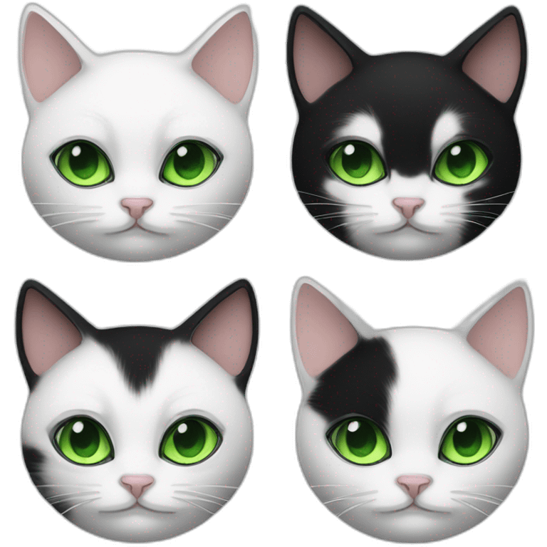 Black white cat with green eyes and black white cat with green eyes and black spot on her nose and grumpy face emoji