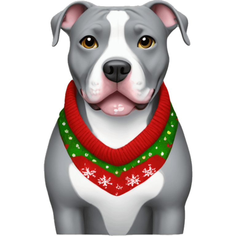 Grey pitbull wearing Christmas sweater emoji