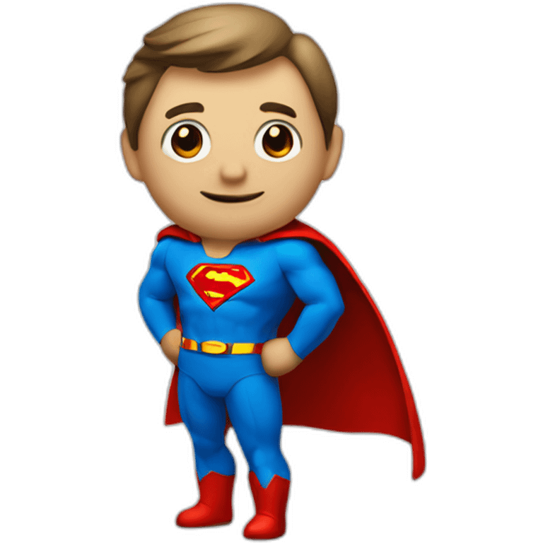 An employee of a real estate agency in a Superman suit with a red letter "e" on his chest emoji