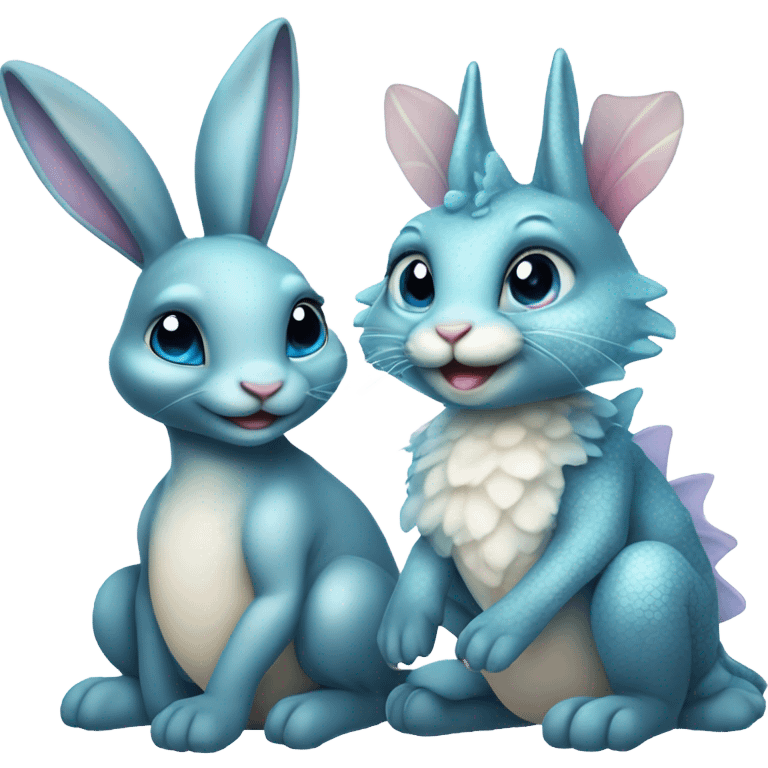 Cute fairy bunny best friends with blue water dragon  emoji