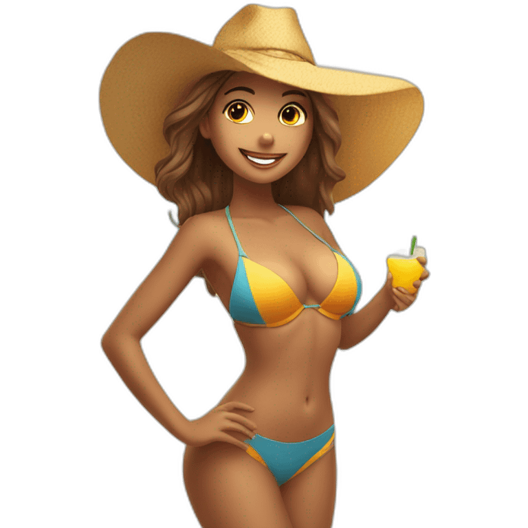 Mujer en bikini tomando sol en una playa en bikini junto al mar emoji