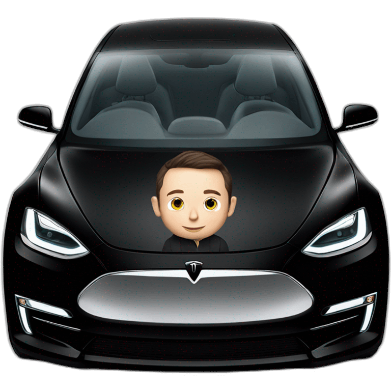 small photo-realistic Elon Musk inside an all black Tesla Model 3, front view emoji