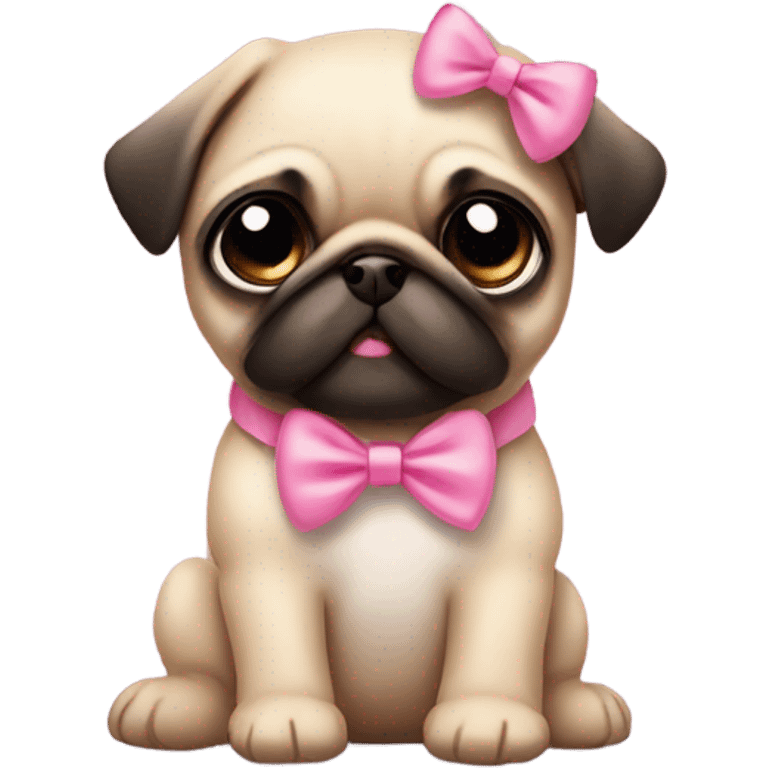 Dog puppy pug with cute pink Bow emoji