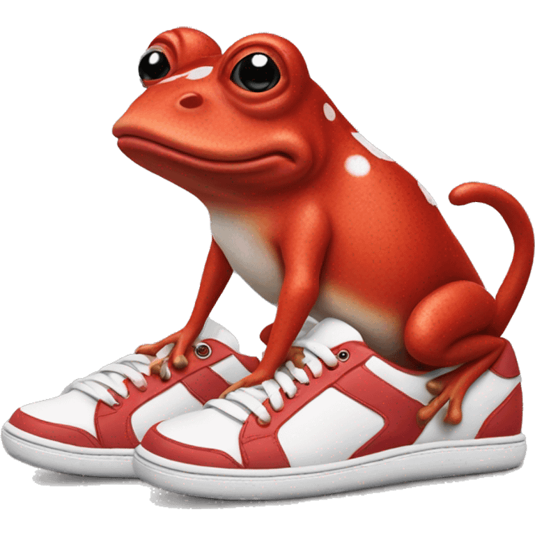 Red frog riding casual dog in sneakers emoji