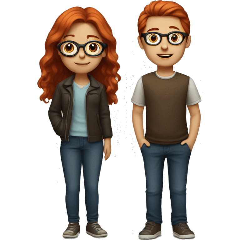 red hair girl with brown hair boy in glasses emoji