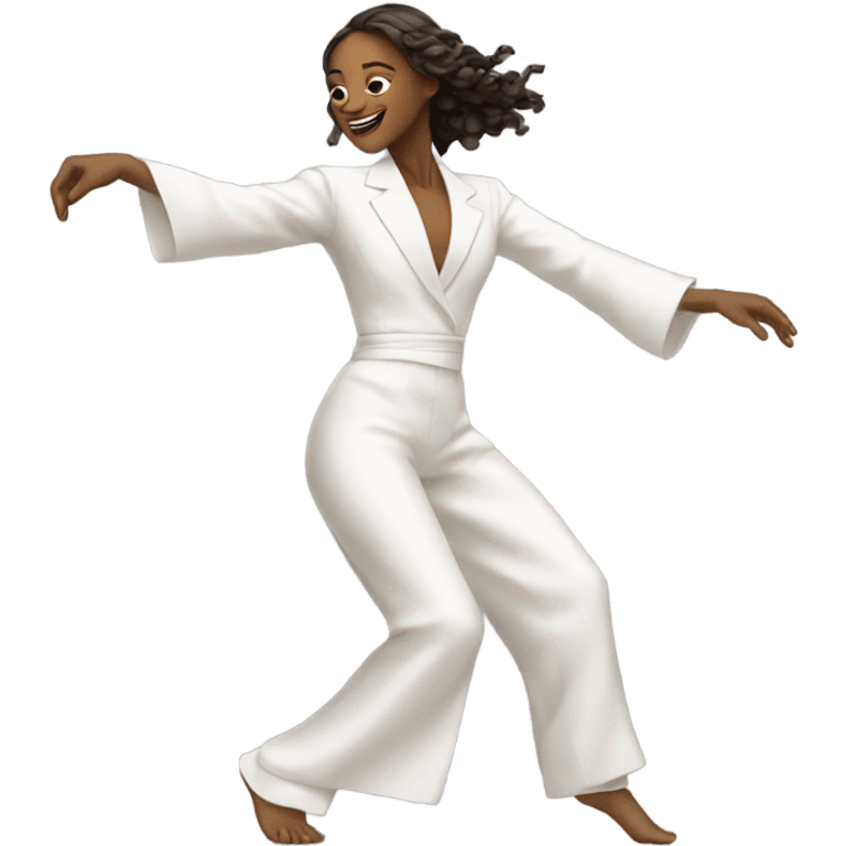 a girl in a long white suit dances a national Caucasian dance emoji