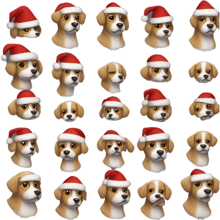 Dog with a christmas jacket on and with an cap from santa emoji