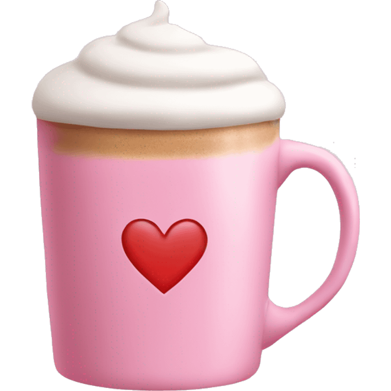 pink mug with latte and heart emoji