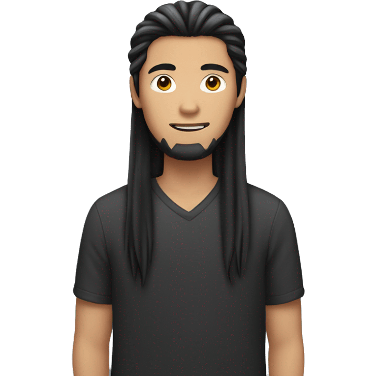 Long hair Asian man holding black cat emoji