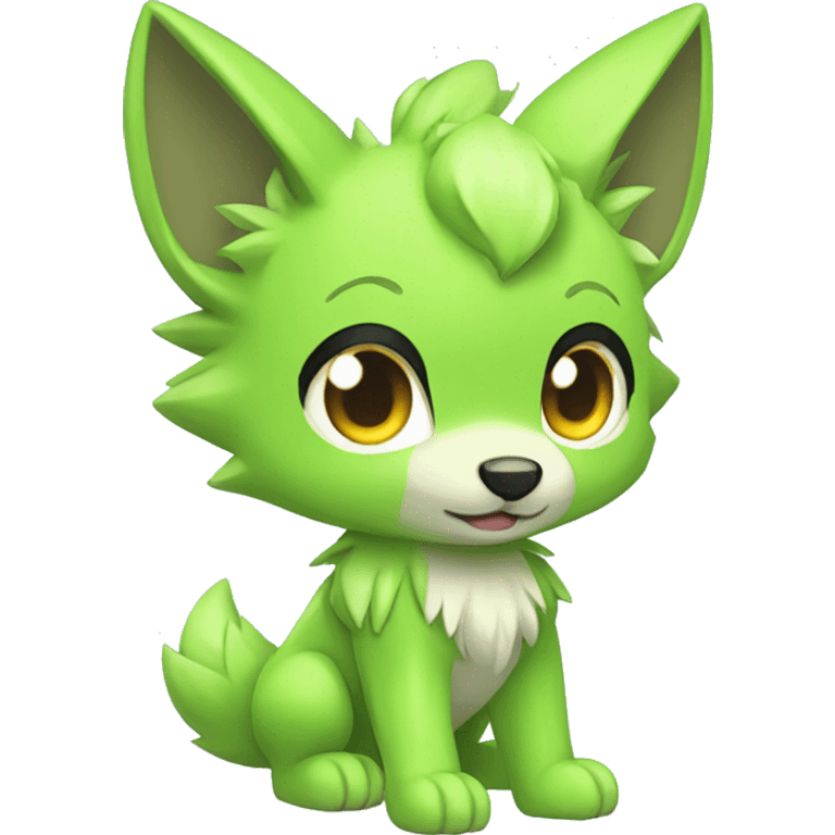 Cute Shiny Chibi Lime-Green Fakémon-Wolf-Pokémon Full Body emoji