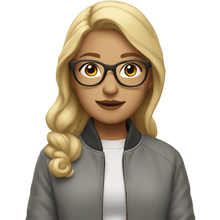 Blonde girl with glasses, and grey bomber jacket emoji