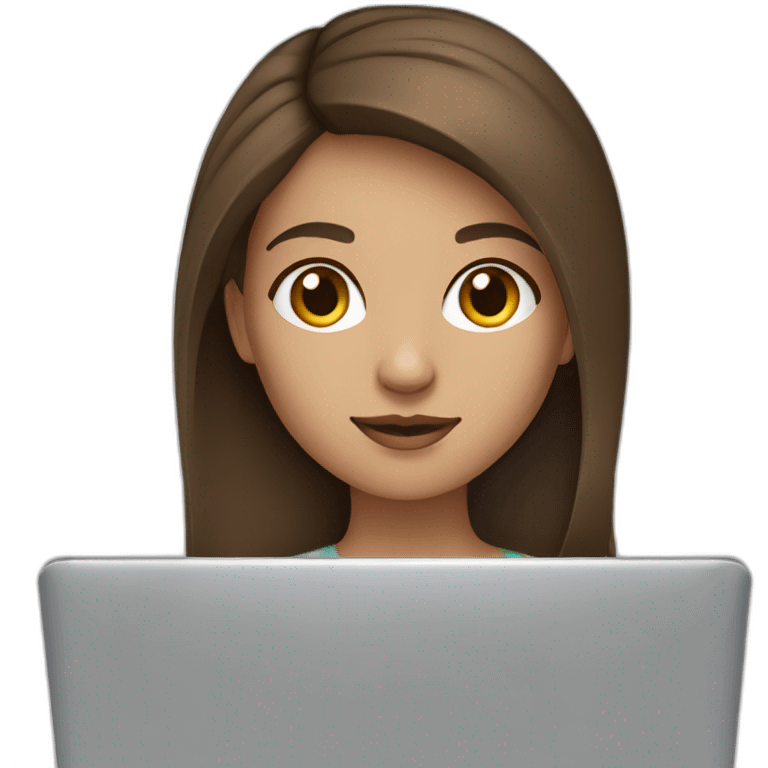 Beautiful programmer girl with brown hair working with MacBook emoji