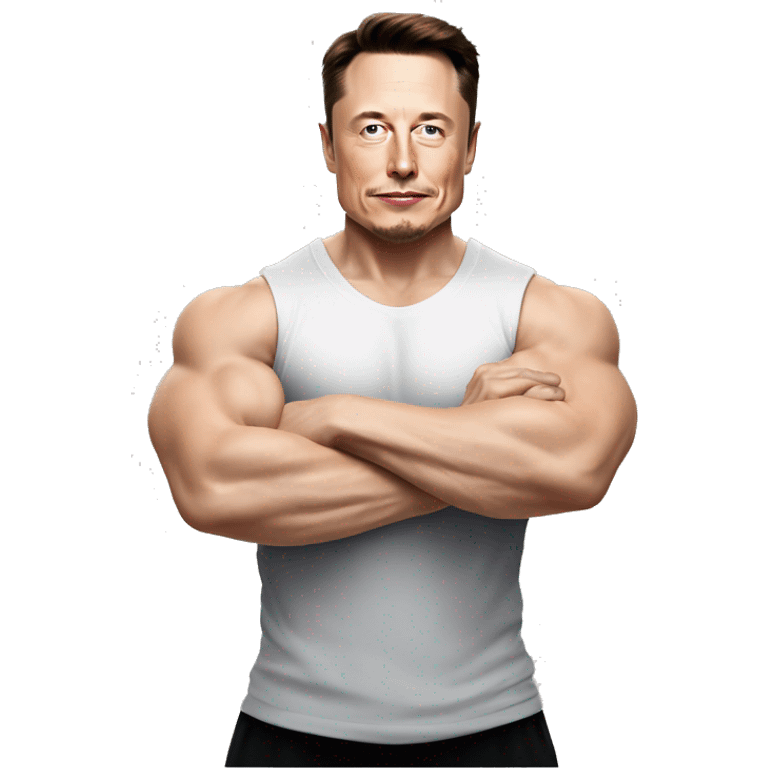 elon musk exercising his biceps with dumbbell and  he is wearing sando of white color and is looking jacked emoji