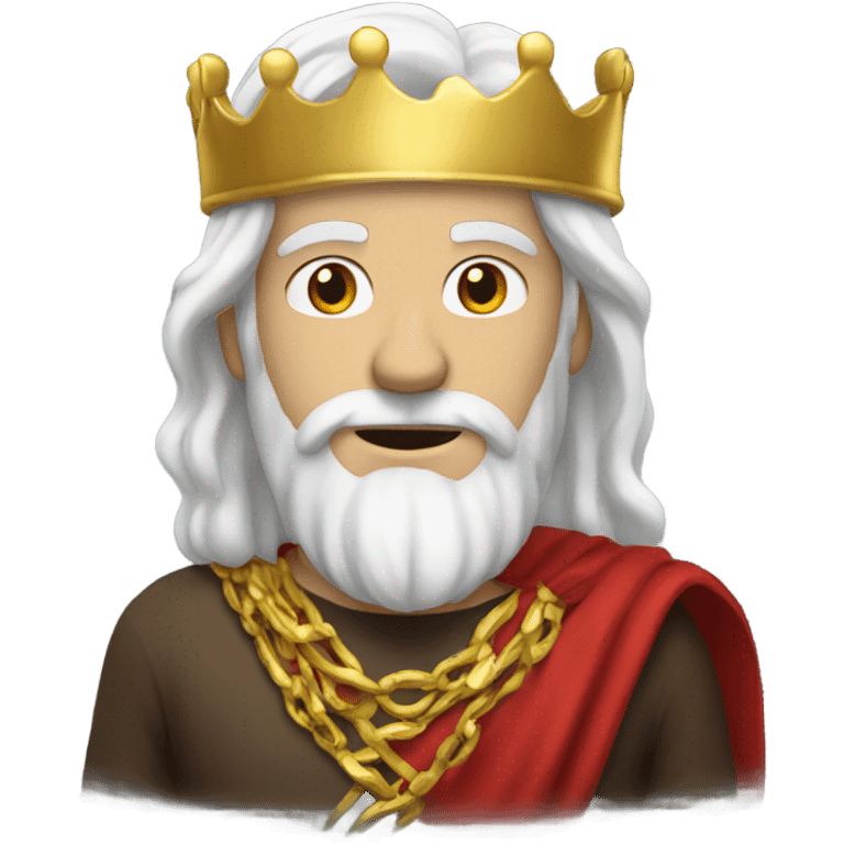 White man with long white hair wearing gold crown with red bandana around his neck emoji