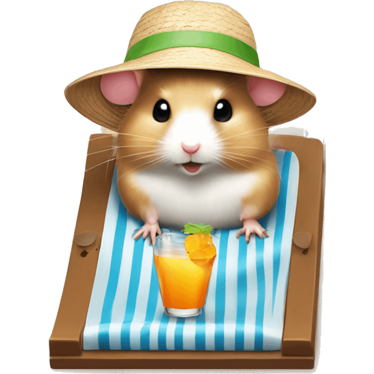 hamster with a sunhat drinking a coctail while laying in a sunbed emoji