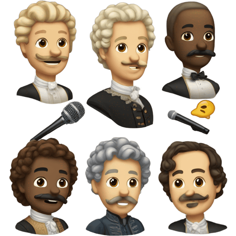 Mic the following emojies 🧐🤔 and add a mustache and a peruke like the 1700s hairstyle for men emoji